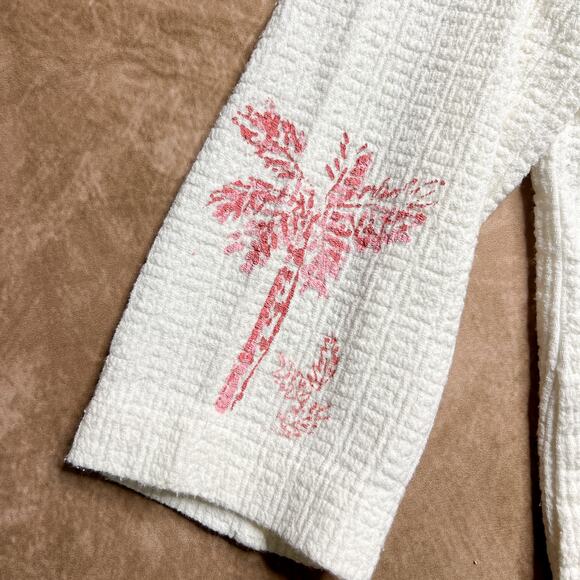 Graff Vintage Hand Painted Beach Button Up Shirt White Textured 3/4 Sleeve Boho - Picture 6 of 10